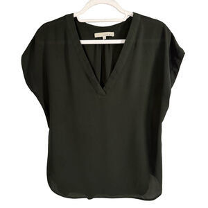 Monk & Lou Dark Green V-Neck Blouse Size S Minimalist Office Business Casual